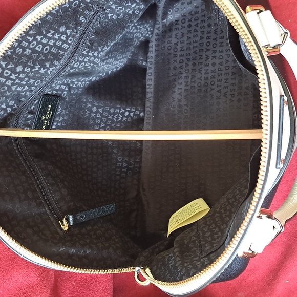 SOLD Kate Spade Soft White/ Black Pebble Leather Satchel/Crossbody EC - Picture 15 of 16